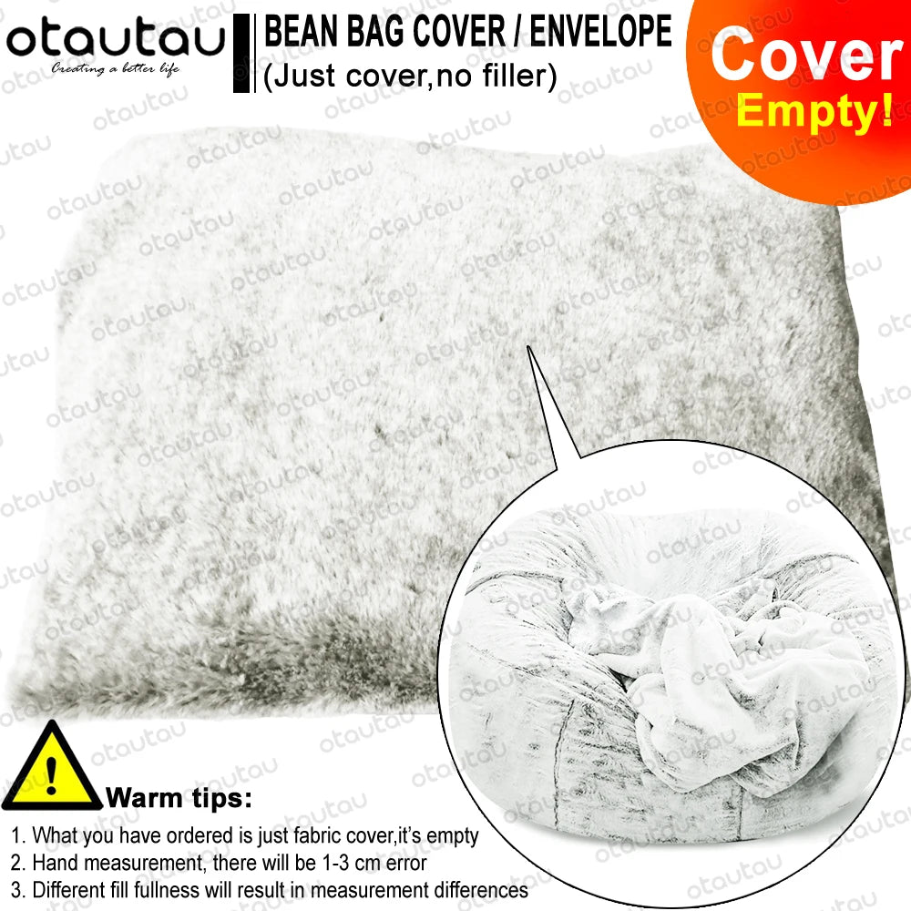 OTAUTAU Velvet Giant Bean Bag Chair Outside Slipcover/Size: 200cm x 230cm(78''dia)/Colors-Gray/White/Pink
