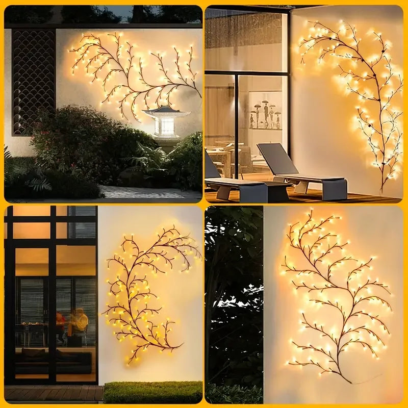No-EN-Name-Null Indoor-Outdoor Water-Resistant Light Sensor Solar-Powered Plastic Rattan Tree Vine Branch Intelligent Optical Lightning Protection 8 Modes Warm White 72 LED Wall-Mounted Landscape Pathway Lighting /Colors-White/Black/Yellow/Brown