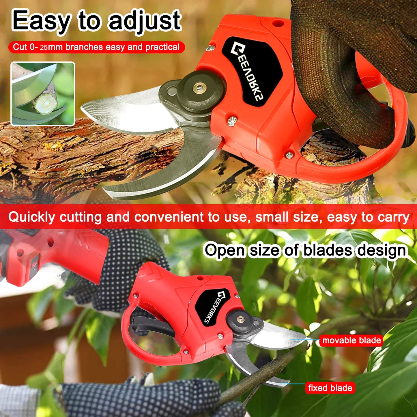 KKMOON Outdoor Plastic Red-Black-Gray Body 6 Inch Chain Wheel Guide Plate Child-Safety Lock Handheld 21V Cordless Lithium Battery-Powered Rechargeable Metal Electric Pruning Chainsaws/2 Lithium Batteries Included