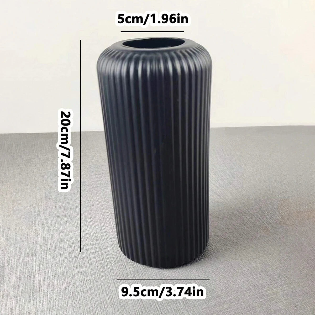 Striped Cylindrical Ceramic-Like Plastic Vases/Colors-White/Black