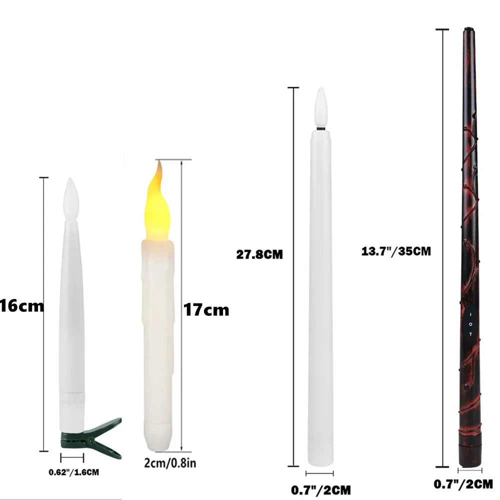 8-12 PCS LED White Tall Round Plastic Magic Wand Remote Control Flickering Floating Flameless Taper Candles