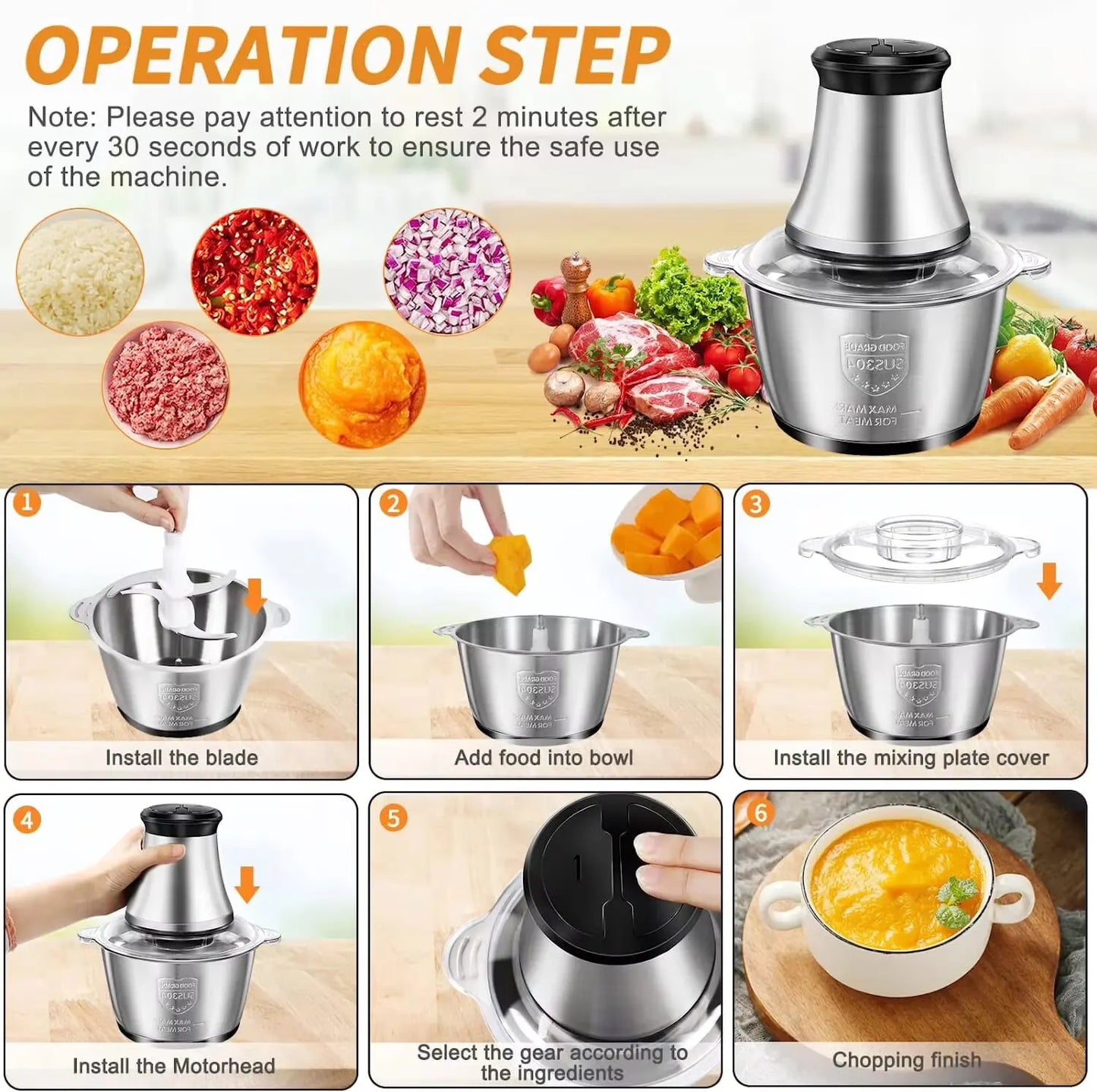 Multifunctional Kitchen 2 Speed Stainless Steel Electric Meat Chopper Grinders/ 250W/Colors-Silver/White