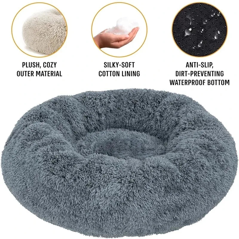 Cats-Dogs Round Washable Soft Cotton Lining Warm Plush Anti-Slip-Waterproof Bottom Beds /Colors-Gray/Dark Gray/Brown/White/ Pink/Tie Dyed/Light Apricot/Coffee/6 Sizes To Choose