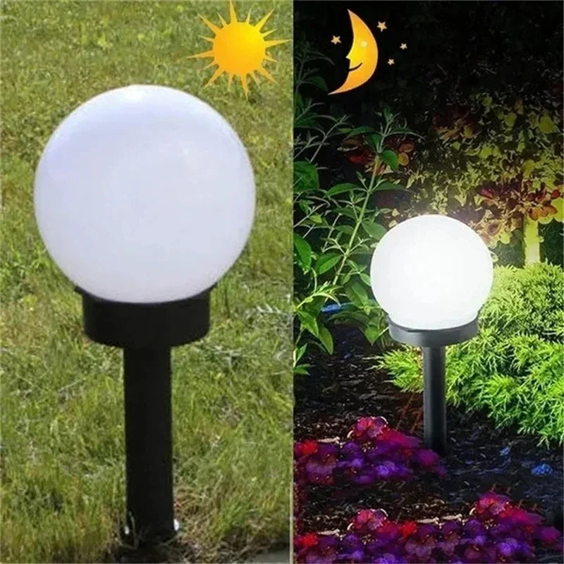 ZHIYU Modern Waterproof Automatic Light Control Mode Power-Saving Solar-Powered Round Ball Shaped Plastic Warm White LED Walkway Black Base Lamps/LED Incandescent Bulbs Included