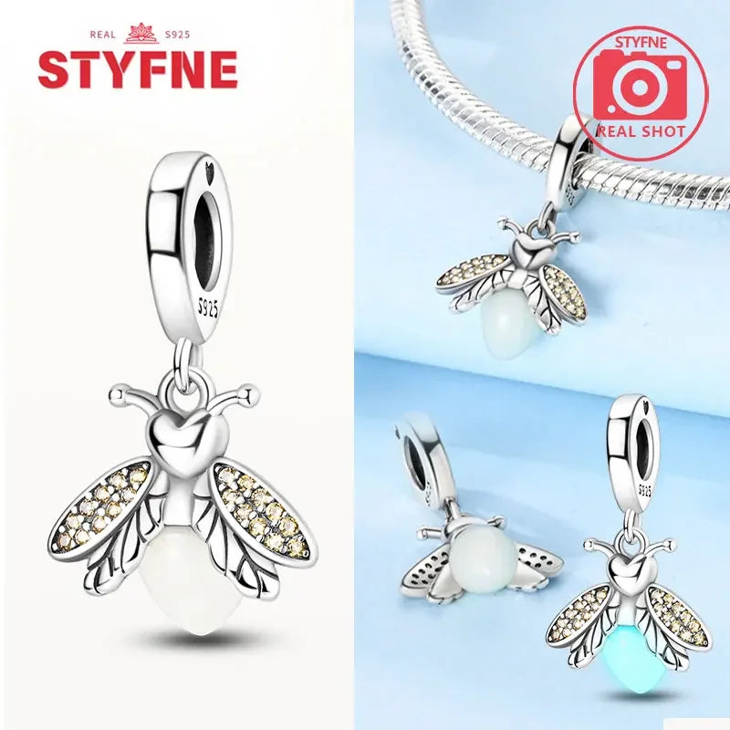 925 Sterling Silver Firefly Charms Glow in The Dark Pendant For Original Bracelet for Women fine Jewelry Love Gifts Diy