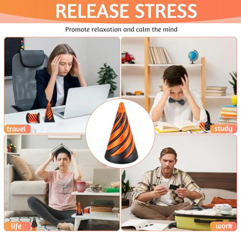 3D Printed Plastic Non-Toxic Spiral Cone-Shaped Sensory Fidget Toys/Ages: 13-18+ Years Old/Colors-Orange/Red/Black