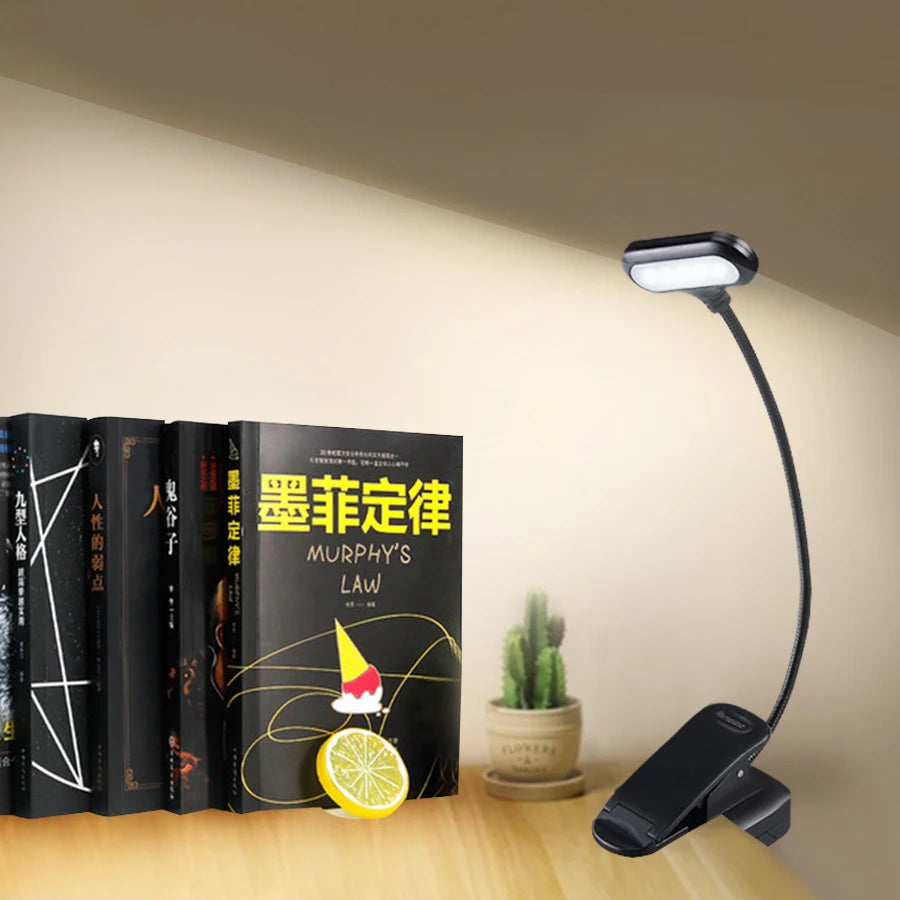 Mini Black Flexible Plastic Portable LED Clip-On Book Desktop Lamps/ Battery Powered/Battery Not Included/3-AAA Batteries Required
