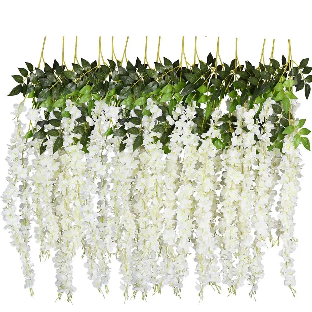 12PCS Outdoor Artificial Silk Orchid Rattan Flower Wall Garland Strings/Colors-Yellow/White/Purple/Red/Violet/Floral