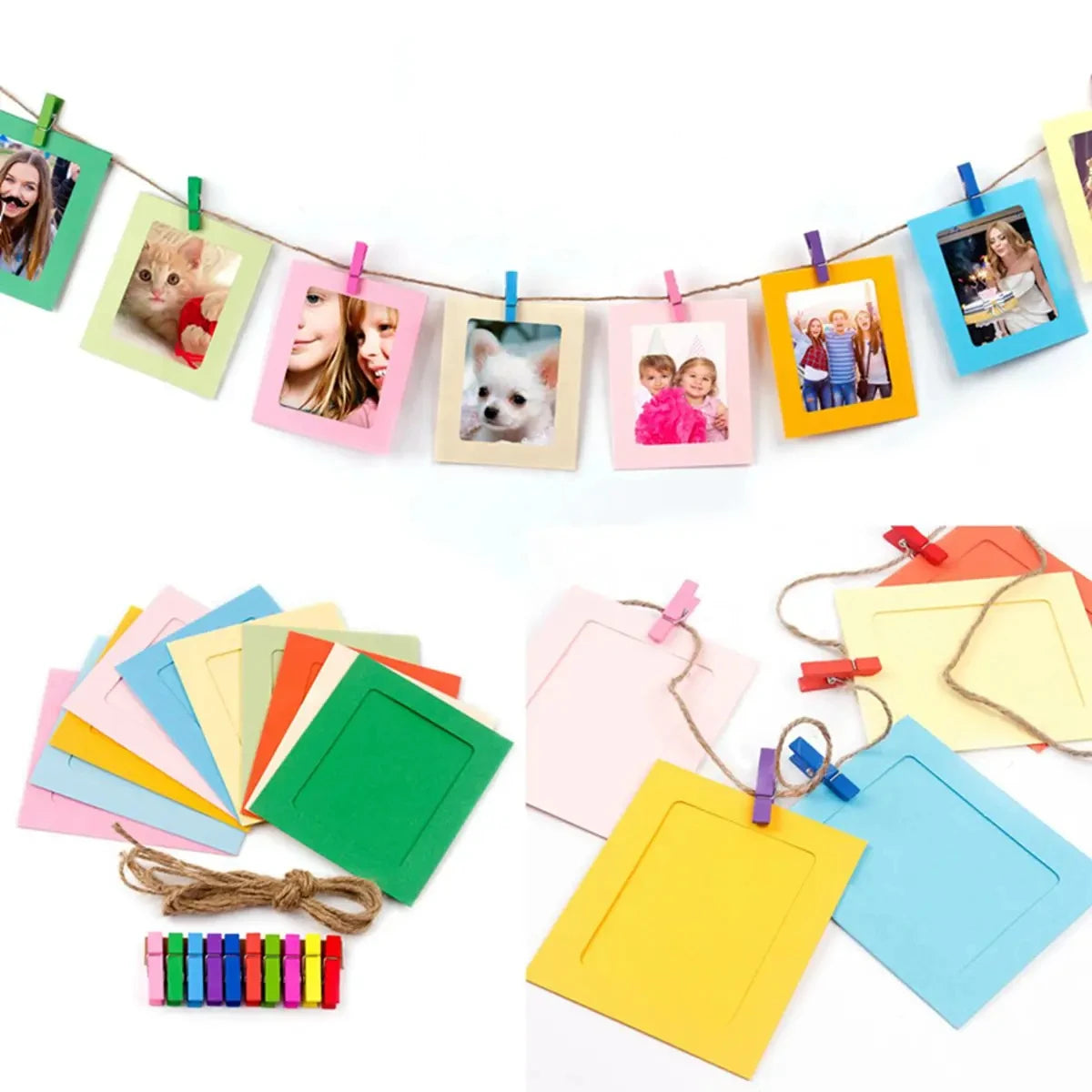 Unisex Rectangle Shape Paper Photo Picture Frame Clip Wall Art/Colors-Multicolor/Brown/Black/White