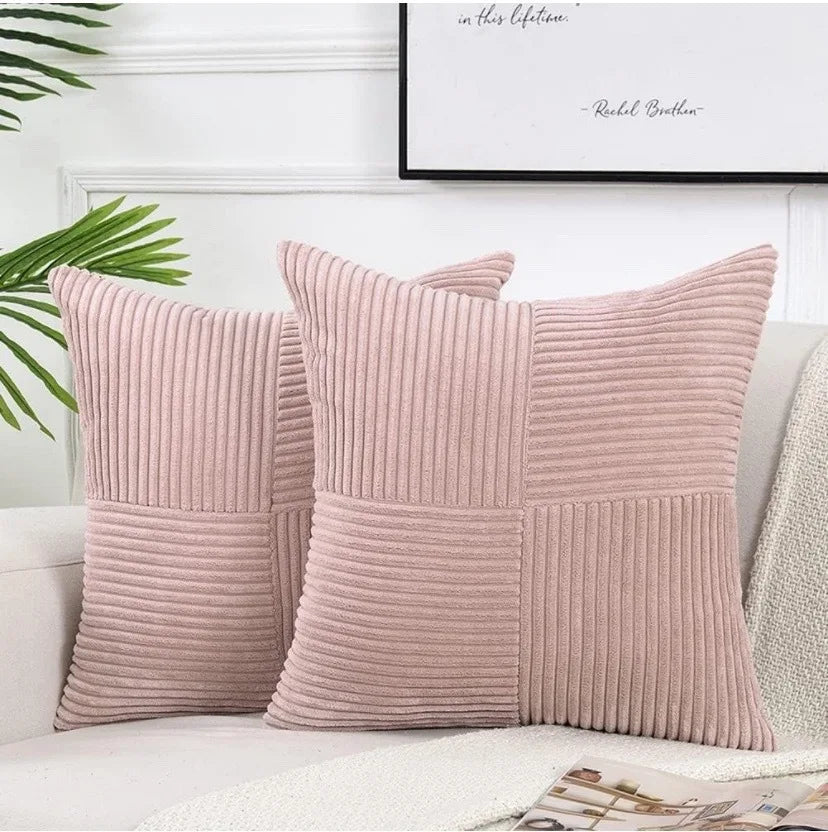 2 PCS Set Solid Color Cotton-Polyester Corduroy Striped Throw Pillow COVERS Only /Colors-Beige/Wine Red/Pink//Dark Gray/Bean Green/Dark Green/ Denim Blue/ White/Bright Yellow/Sizes: 18 x 18 Inches/Concealed Zipper