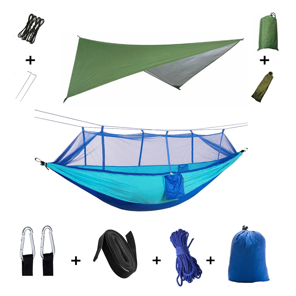 Outdoor Lightweight Waterproof Portable Nylon Mosquito Net-Rope Sleeping Camping Tarp Hammocks/Colors-Camouflage/Gray/Pink/2 Tree Straps/2 Steel Carabiners/Hammock Bag/Load Bearing Weight : 440 lbs