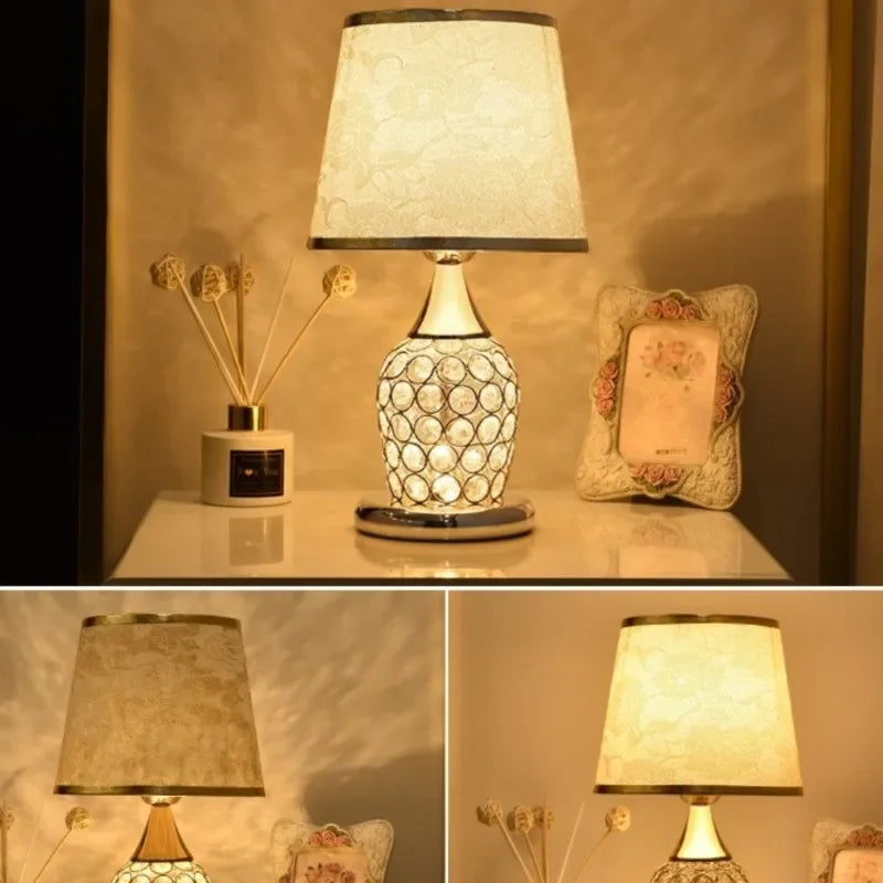 Modern Plastic Warm White LED European-Style Crystal Floral Fabric Shade Direction Up-Down Table Lamps/Colors-Yellow/Floral