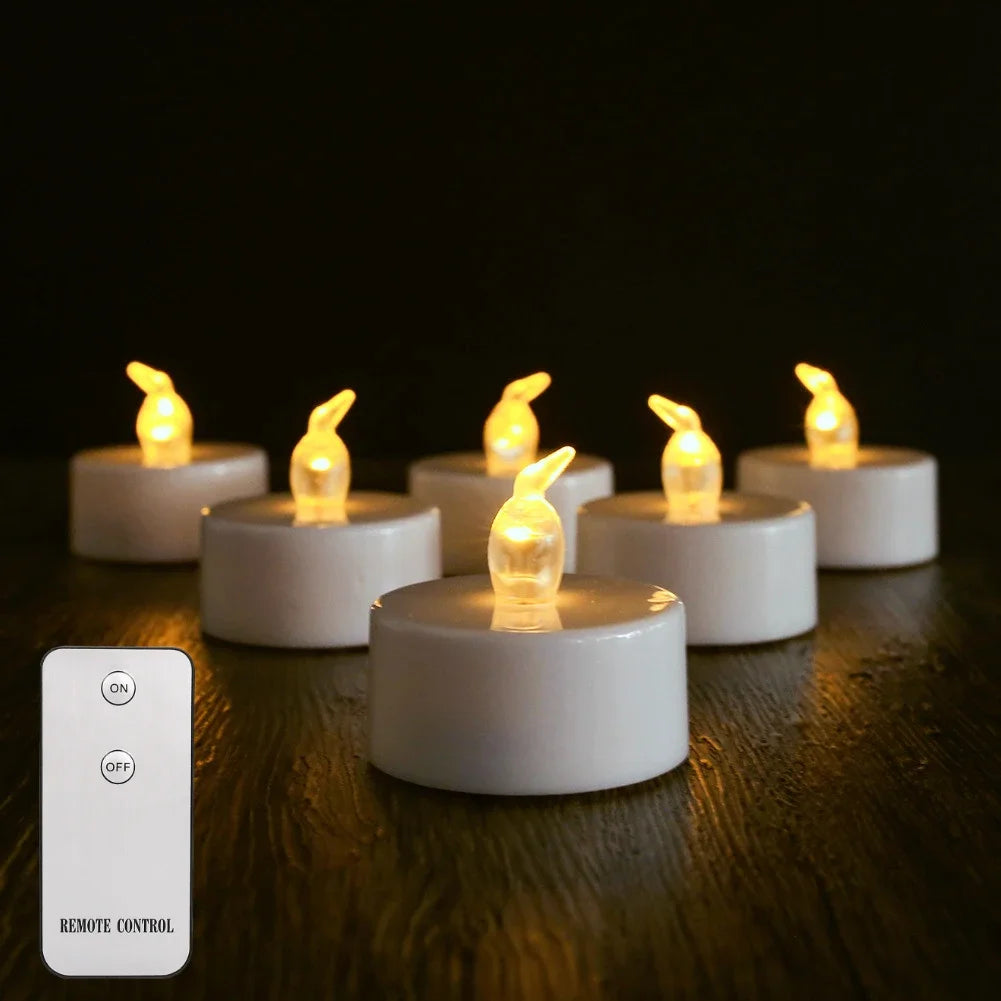 Plastic Flameless LED Electronic Small Round Flickering Flame Small Round Tea Lights Candles/CR2032 Button Batteries( Not Included)Colors-White/Yellow