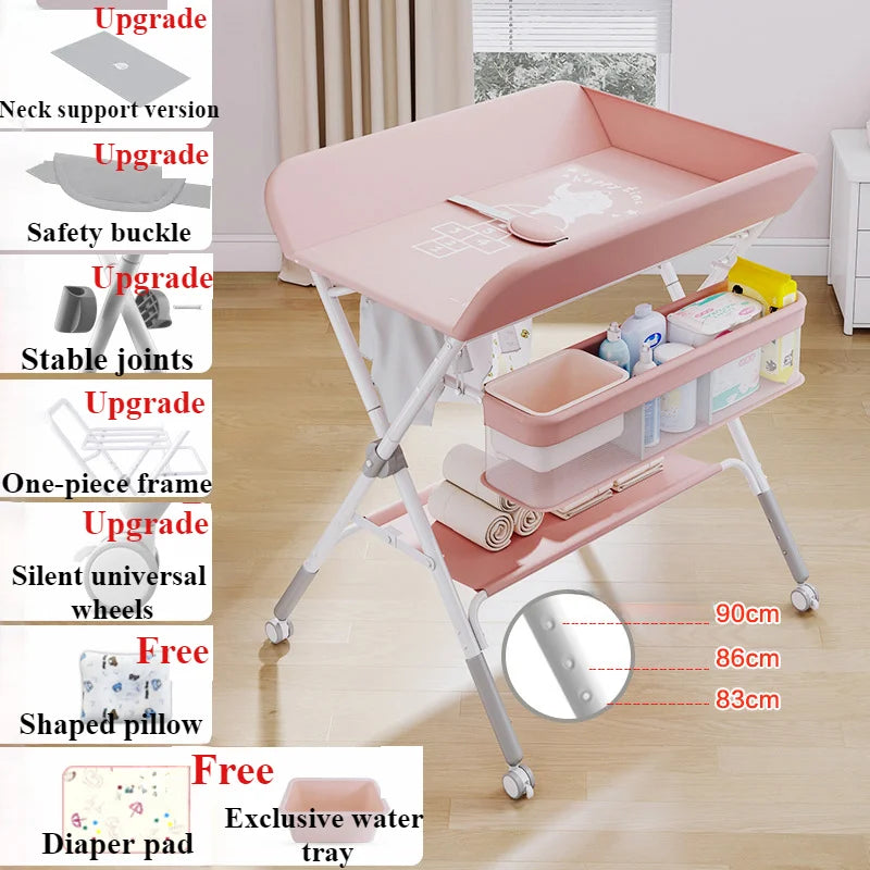 Babies-Toddlers Metal Frame Waterproof Portable Height Adjustable Collapsible Diaper Changing Tables/ Swivel Wheels/Drying Rack /Large Storage Options/Colors-Green/Gray/Pink/Blue/White/Ages: Newborn 0-3 Years Old