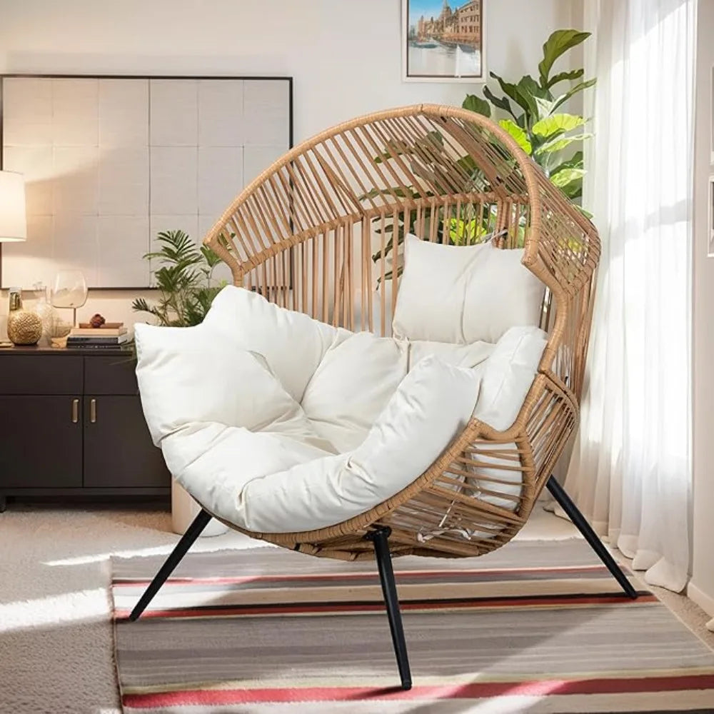 Outdoor Beige Wicker Egg Chair PE Rattan Chair with Cushion/Dimensions L x W: 32.3"L x 38.4"W/
