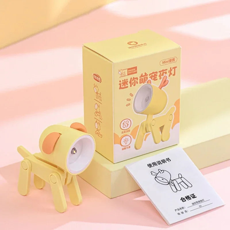 Kids Indoor PVC LED Warm Yellow Light Folding Cute Little Deer-Puppy Mini Shape Portable Nightlights/Colors-Blue/Green/Pink/Beige/Orange/Yellow/Bulbs Included/3-Button Batteries