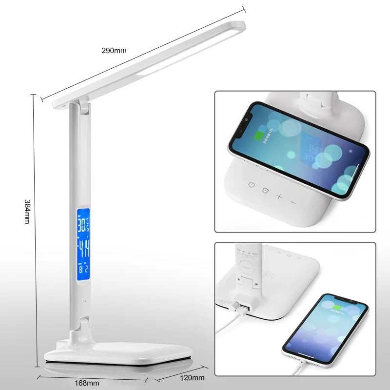 3-In-1 LED Touch Adjustable Dimmable Built-In Phone Charging Base Desk Top Lamps/Bulbs Included/ Rechargeable Battery Power Source/Colors-Black/White