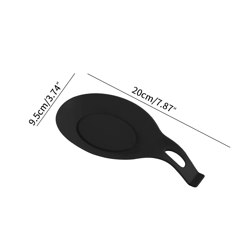 Kitchen 3 PCS Set Black Heat-Resistant Stainproof Durable Large Silicone Spoon Rest/With Hook Hole