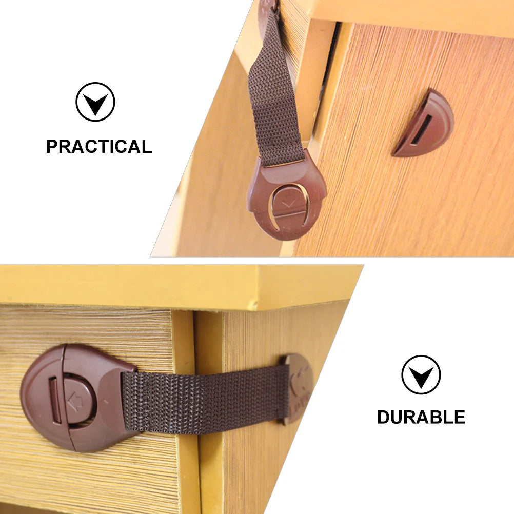 Self-Adhesive Durable ABS Flexible Removable Plastic Fabric Baby-Child Safety Cabinet Latch Locks/Colors-Black/Brown