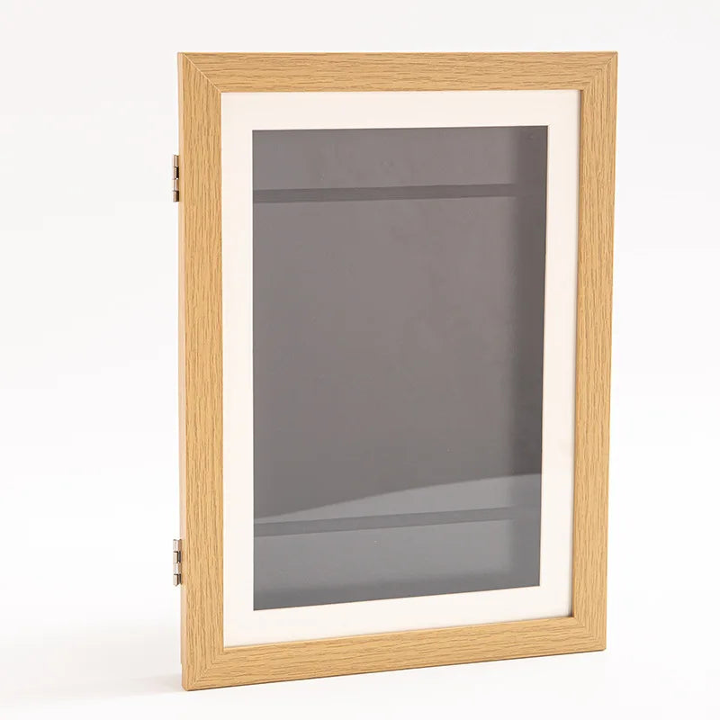 Rectangle Built-In Plastic Frame Clear Acrylic Magnetic Closure Wood Trim Kids Flap Art A4 Photo Frames/Colors-Brown/Black/White/Clear