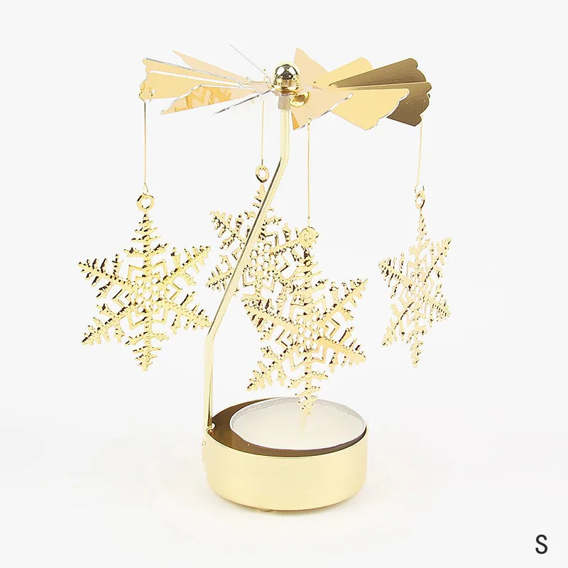 Gold Stainless Steel Metal Rotating Carousel Deer-Snowflake Small Tealight Candleholders