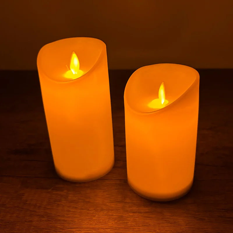 2 PCS Set Plastic Large Ivory Round LED Electronic Wax Warm Glowing Flameless Candles/3-AAA Batteries Not Included/ /Bulbs Not Included