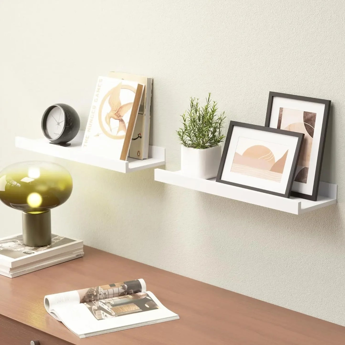 PDQ Modern 2 PCS Non-Folding Black Rectangle Shaped Wall-Mounted Wood Floating Shelves-Ledges /Colors-Black/White/Size: 35cm W x 13.8inch W