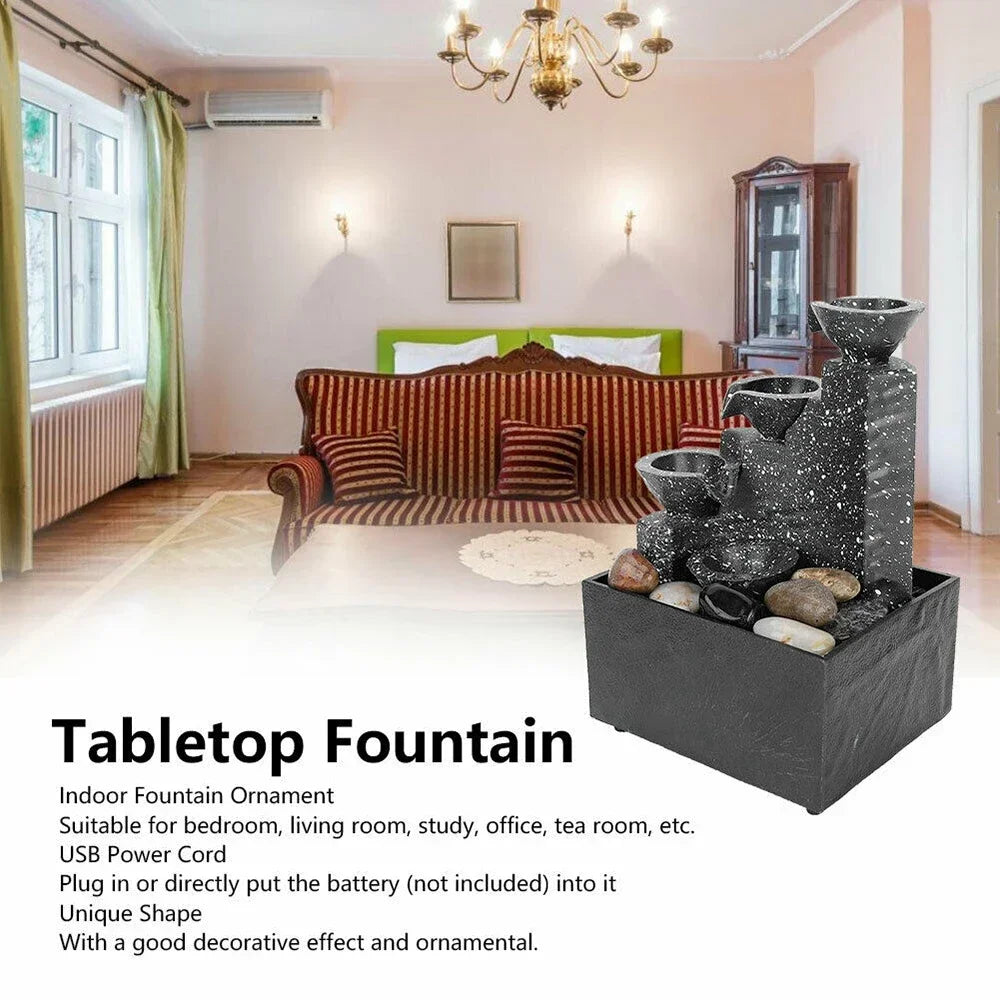 Black Plastic Desktop LED Lights Indoor Irregular Stone Bowls Flowing Water Fountain/2-AA Battery (Battery Not Included)/USB Power Cable Cord