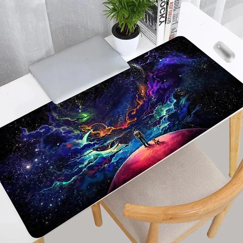 New Black Rectangle Waterproof Sci-Fi Space Design Fine Braided Fabric Anti-Slip Rubber Base Gaming Mouse Pads/ L-XL-XXL Sizes