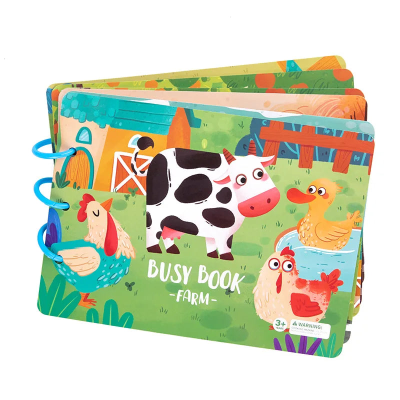Child-Parent Hand-Painted 3 Plastic Rings Early Educational Stickers-Matching Game Cognition Cardboard Quiet Busy Books/Ages: Newborn-Preschoolers/Colors-Multicolor/Pink/Yellow/Animal