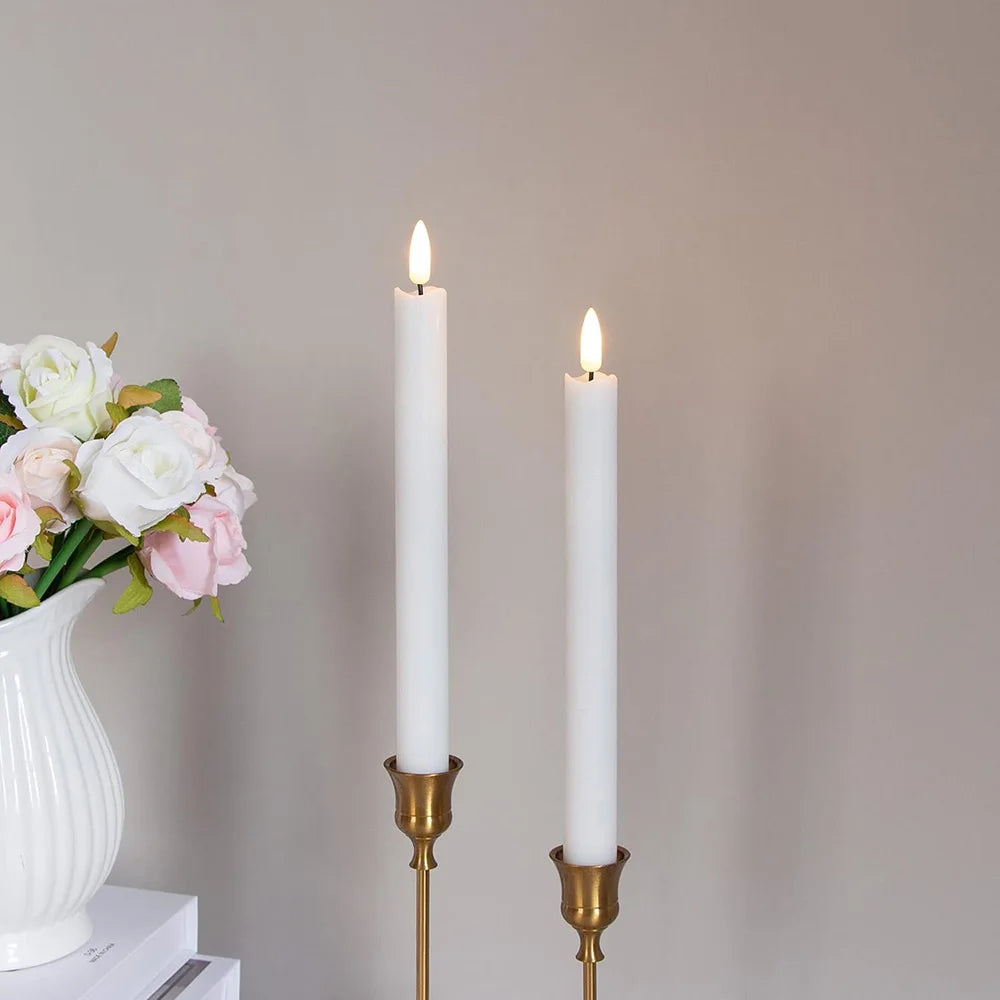 2 PCS Plastic White LED 3D Wick Flameless Electric Taper Round Cylindrical Realistic Candlestick Candles/2 AA Battery Not Included
