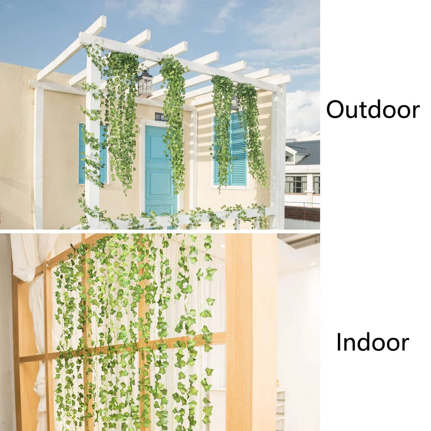 Outdoor Green 12 PCS Set Artificial Rattan Garland Non-Flowering IVY Vine Plants