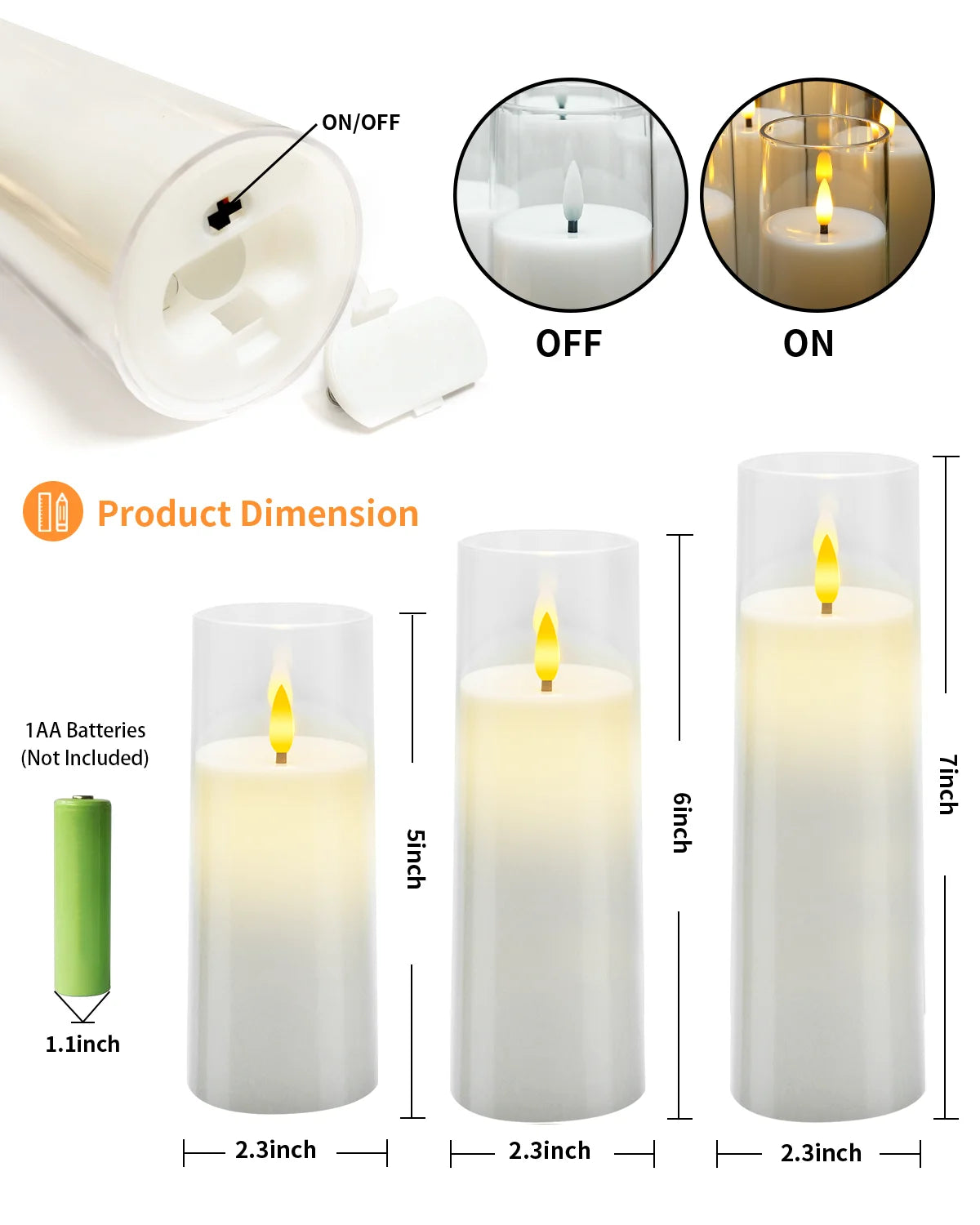 9 PCS White LED Plastic Flameless Candle Simulation Warm Plastic Acrylic Round Candle Light Holder/Remote Control/2 AA Batteries Not Included