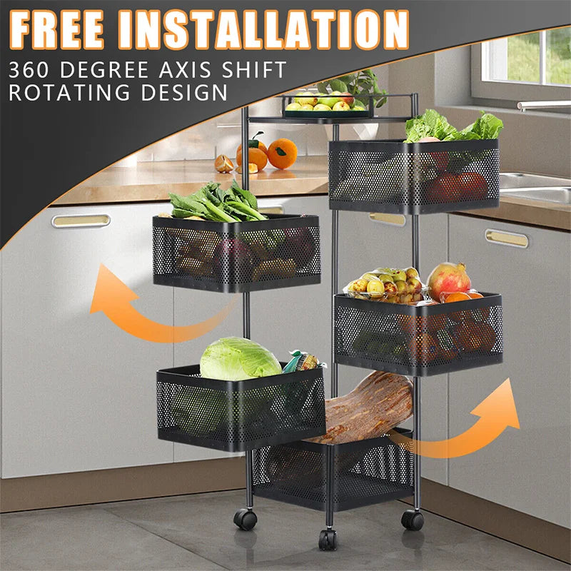 Kitchen Organizer Metal 5 Tiers Multi-Layer Rotatable Storage Rack/Colors-Black/White
