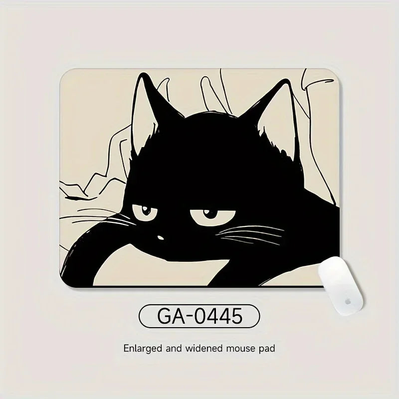 Small Rectangle Non-Toxic Cartoon Kawaii Black Cat Animal Illustration Fabric Washable Non-Slip Rubber Lock Edge Gaming Mouse Pad