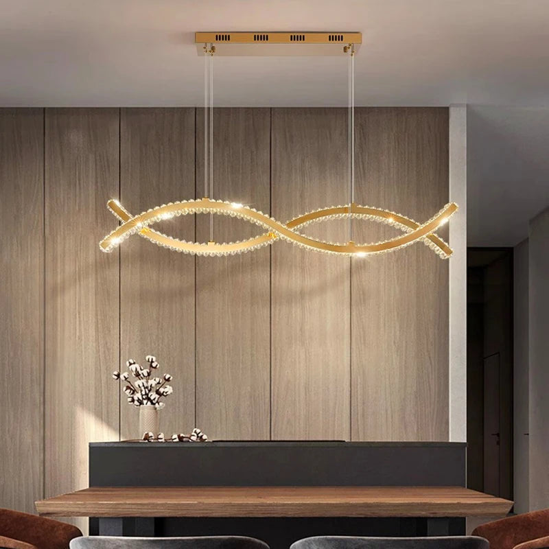 Modern Dimmable Iron Crystal Chandelier Corded Pendant Warm-Cool White LED Ceiling Light Fixtures/Colors-Clear/Gold/Black