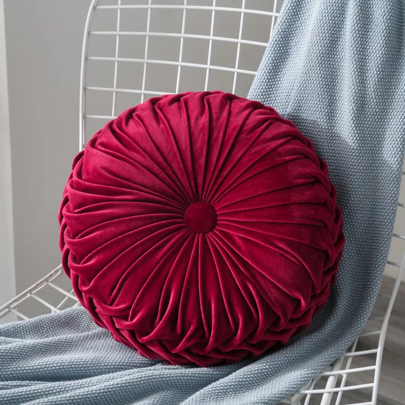 Velvet Round Pumpkin Shape Solid Throw Pillows/Colors-Beige/ Red/ Coffee/ Lake Blue/Navy Blue