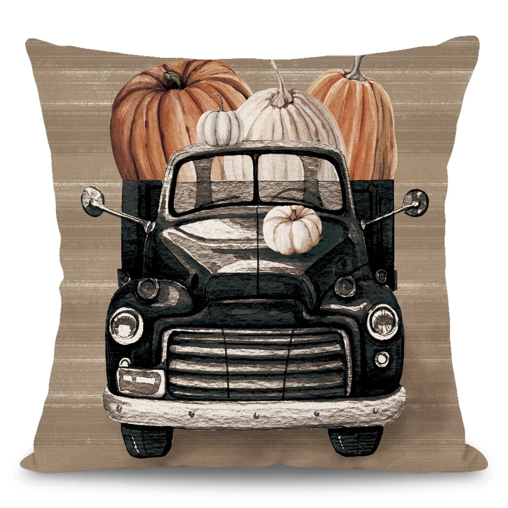 1pc-4pcs Brown Polyester Fall Square Handed-Printed Pumpkin/ Pickup/ Throw Pillows COVERS Set/Without Pillow Core/Sizes : 45cmX45cm 18inchX18inch