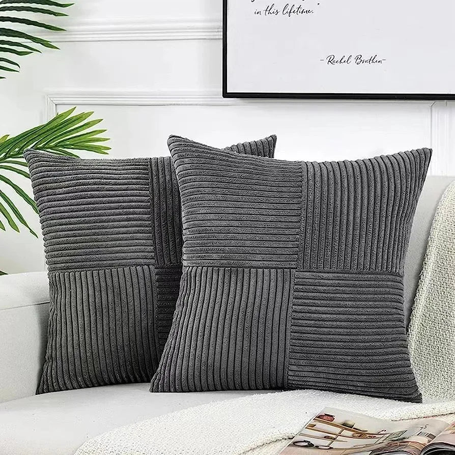2 PCS Set Solid Color Cotton-Polyester Corduroy Striped Throw Pillow COVERS Only /Colors-Beige/Wine Red/Pink//Dark Gray/Bean Green/Dark Green/ Denim Blue/ White/Bright Yellow/Sizes: 18 x 18 Inches/Concealed Zipper