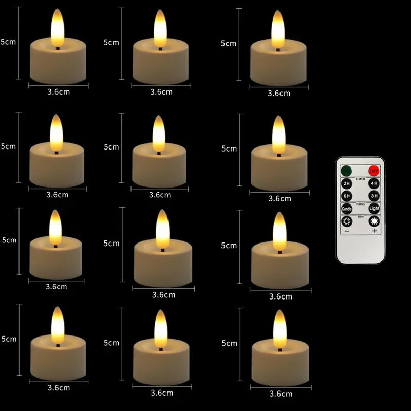 6-12 PCS Set 3D Wick Votive LED Plastic Flameless Flickering Small Round Tea Lights Candles/ Remote Included/ Including Batteries-CR2032 Button Batteries /Colors-Beige/White