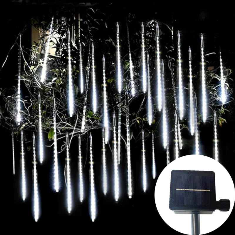 Outdoor Garden DIY Solar-Powered Cool White LED Lights Meteor Shower-Rain Garland Light Ropes-Strings Lights/Colors-Blue/Black/Purple/Yellow/White/Pink/Sizes: 30cm/50cm