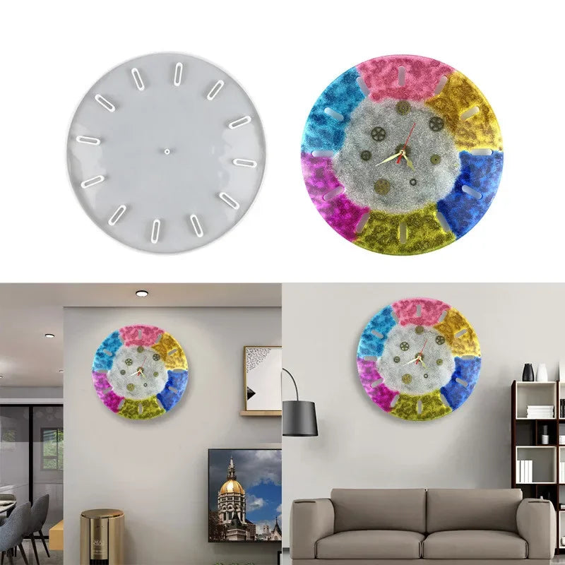 DIY Big Size Round Glitter Mirror Silicone Wall Clock Resin Gray Molds