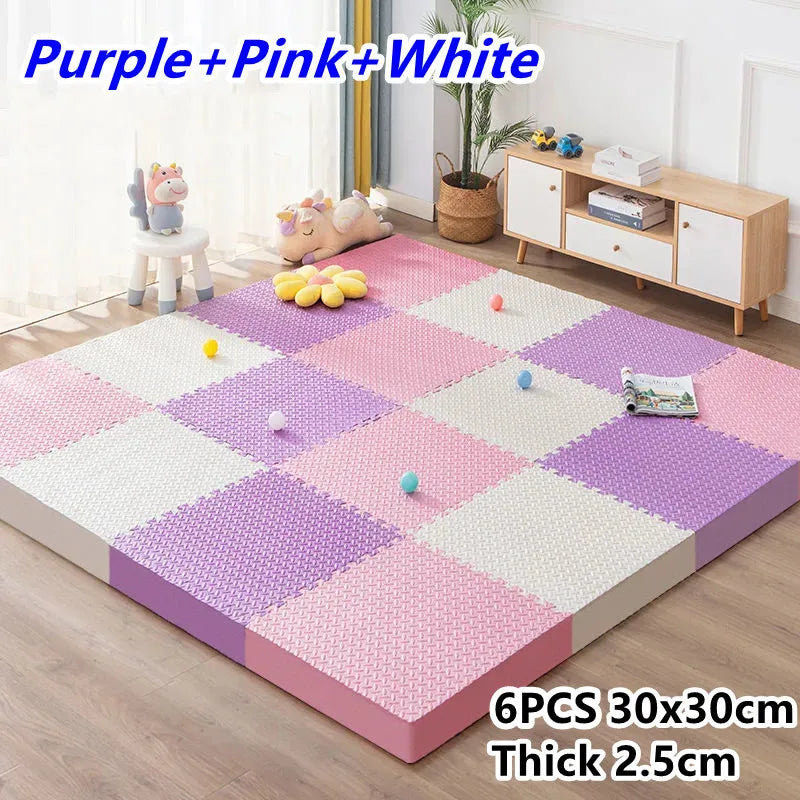 Tatame Babies 6 PCS Set Thick Strong Cuttable Elastic Split Interlocking Foam Joint Anti-Slip Bottom Playroom Floor Mats/Colors-Multicolor/Pink/Gray/White/Purple/Beige/Geometric