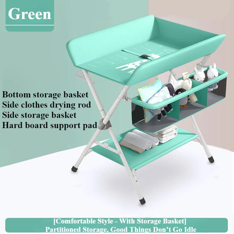 Babies-Toddlers Metal Frame Waterproof Portable Height Adjustable Collapsible Diaper Changing Tables/ Swivel Wheels/Drying Rack /Large Storage Options/Colors-Green/Gray/Pink/Blue/White/Ages: Newborn 0-3 Years Old
