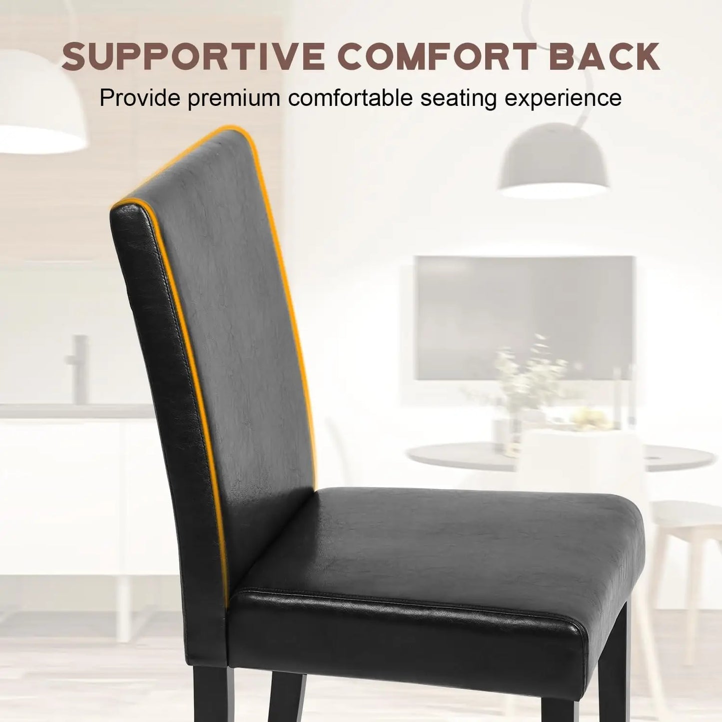 4pcs Black Modern Wood Dining Chairs Set w/ PU Leather Upholstered Soft Foam Cushions