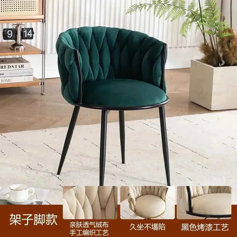 Upholstered Polyester Italian Style Ladies Bedroom Makeup Flannel Cushions Chairs w/ Steel Legs-4 Plastic Wheels/Colors-Beige/Pink/Blue/Black/Green/Gray