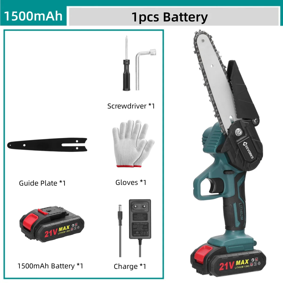 GEEVORKS Outdoor Home DIY Plastic Green-Black Body 6 Inch Handheld Mini Cordless Lithium Battery-Powered Rechargeable Brushed Motor 21V Electric Portable Wood Cutting Adjustable Tension Pruning Metal Chainsaws/Colors-Green/Black/Gray/Red/
