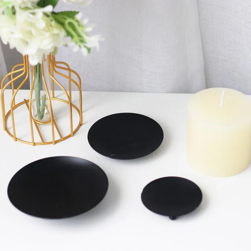 Modern Flat Iron Metal Rust Free Column Round Ball Feet Base Candleholders/Colors-Black/Gold