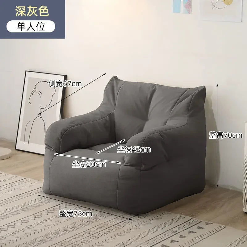 No-EN-Name-Null Adult Modern Soft Gray Cotton-Linen Fabric Cushions Lazy Double Seat Polystyrene Filling Giant Bean Bag Sofas Chairs /Colors-Blue/Beige/Gray