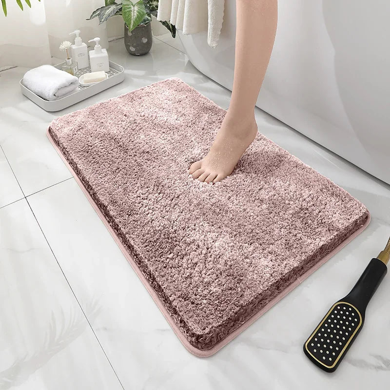 Soft Fluffy Waterproof Polyester Hand-Machine Washable Anti-Slip Fade Resistant Thick Plush Bathroom Mats/Colors-Gray/Beige/Pink/Brown/Red/Blue/Multicolor